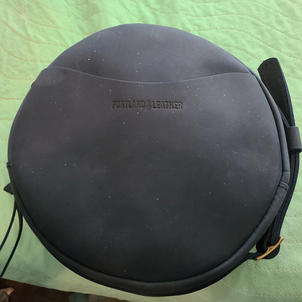 Portland Leather Navy BLUE Round Bag.  LARGE BAG